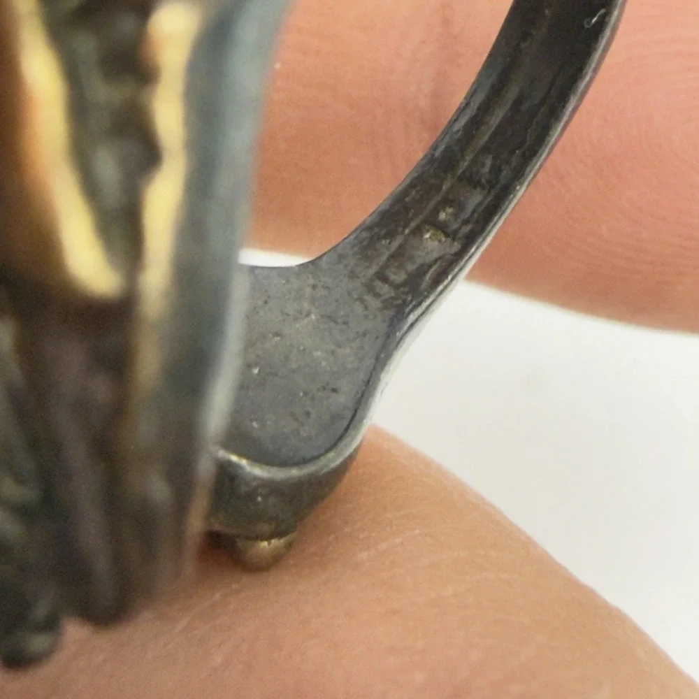 Vtg Carnelian Brass Ring Tibetan Tribal Statement By Pass Abstract Animal 7.5
